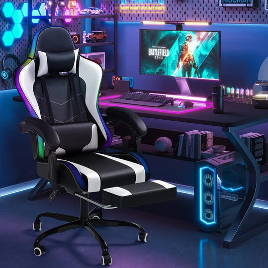 RGB Gaming Chair with Massage, LED, Footrest